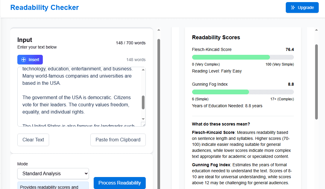 Readability Checker Interface