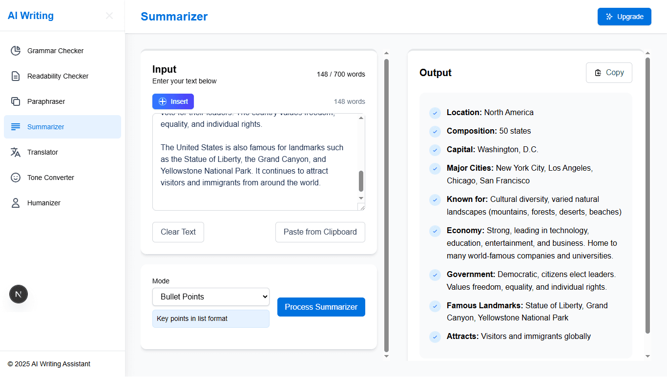 AI Summarizer Interface